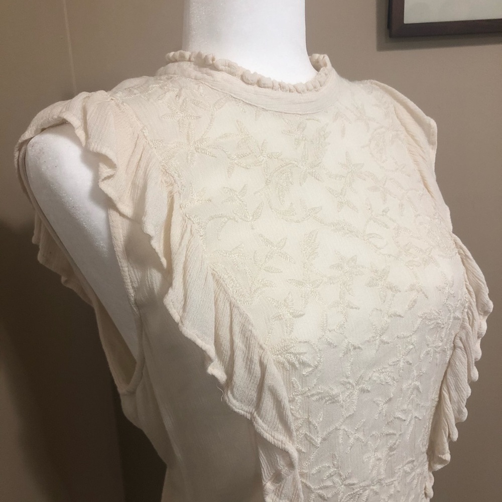 Cream boho tank with ruffles